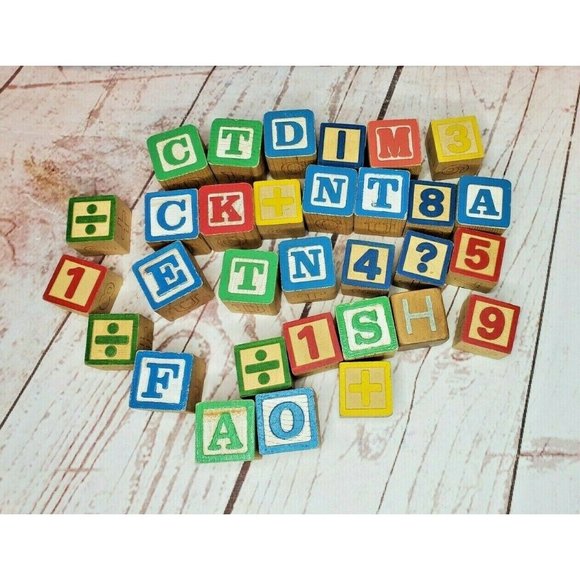 31 Vintage Math And Letter Wooden Painted Blocks Addition Subtraction Blocks - Picture 1 of 11